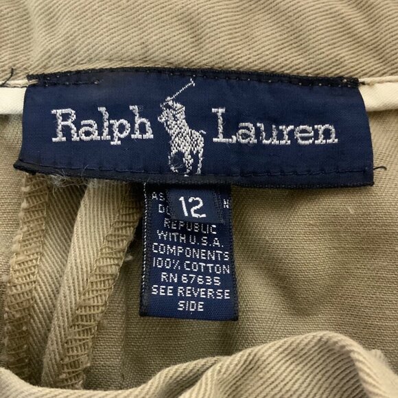 Vintage Ralph Lauren Khaki Cotton Midi Skirt Size 12 Pockets Pleated Front - Picture 3 of 7